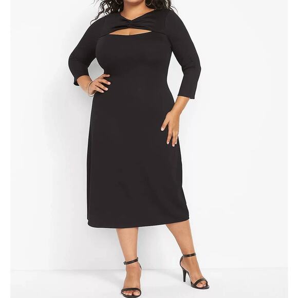 Lane Bryant Twist-Neck Ponte Sheath Black Dress Plus 14 NEW - Picture 1 of 12